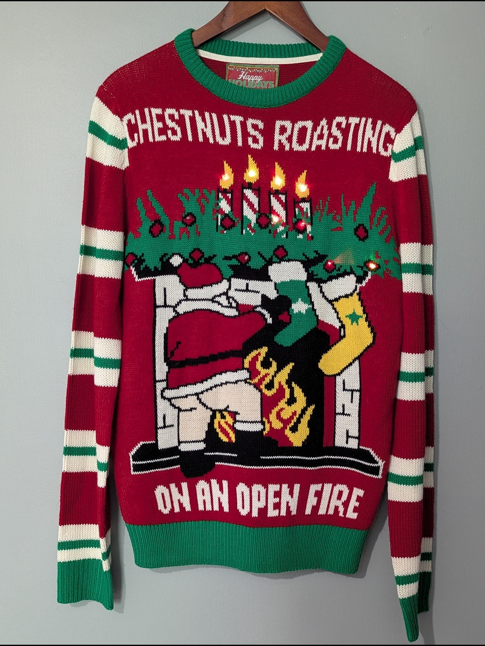 Ugly Christmas Sweater Light Up Mens Chestnuts Roasting Naked Santa Kitsch Tacky